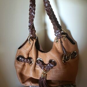 Michael Kors Straw Tote Braided Strap Grommett Purse Bag Golden Hardware